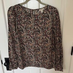 J. Crew 100% Silk Paisley-Print Long Sleeve Blouse